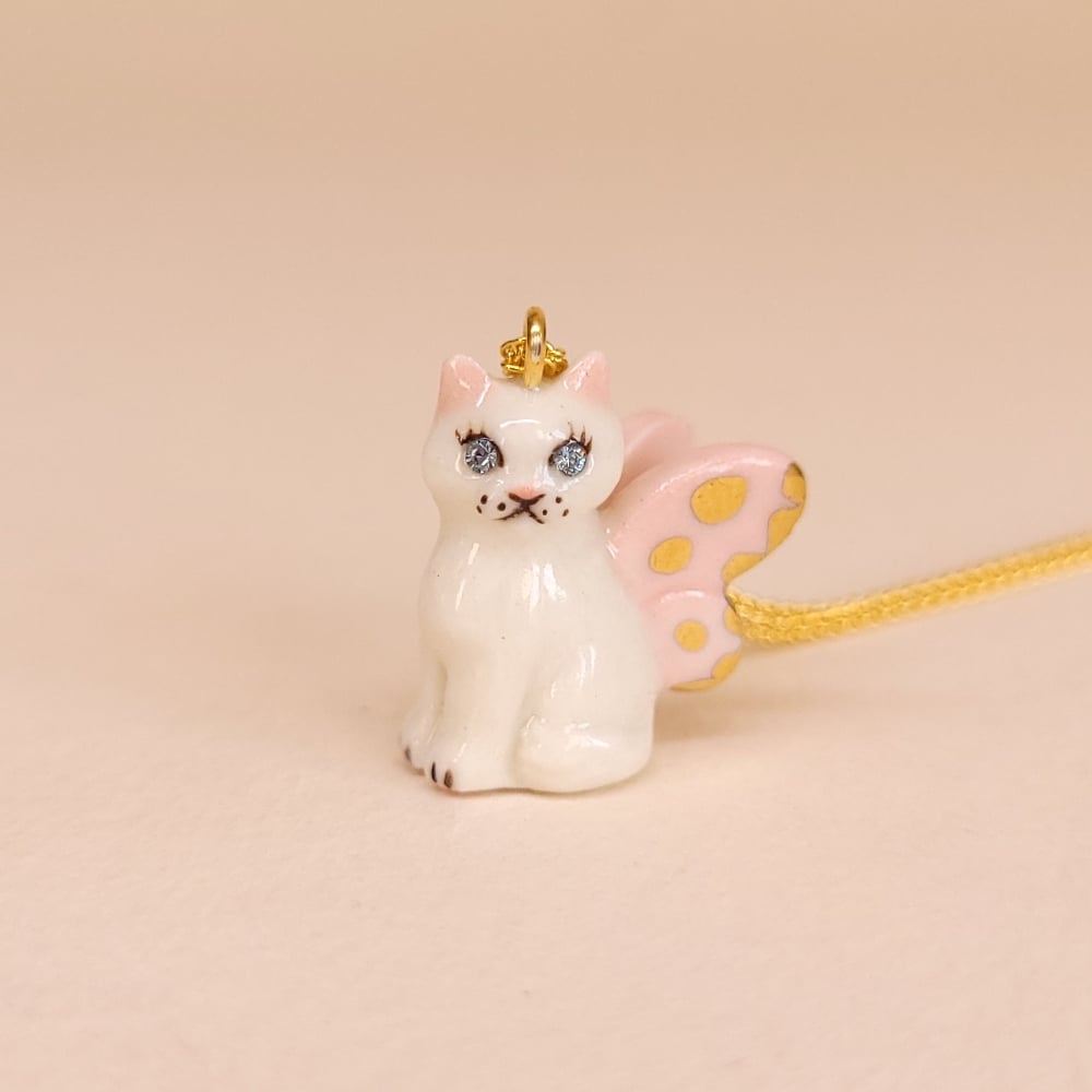 Image of White Persian Porcelain & Gold Vermeil Sitting Fairy Pendant