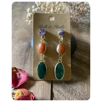 Image 1 of Triple Stone Post Earrings - Amethyst Aventurine and Malachite 
