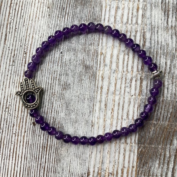 Image of “Hamsa Strong” Amethyst 4mm Bracelet