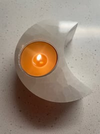 Image 1 of Moon Selenite Crystal Candle Holder + 4 Pure Beeswax Tea Light Candles