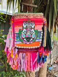 Image 1 of 2 Frill sari Bohemian Back Pack with adjustable leather strap