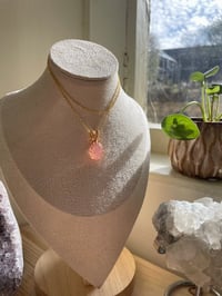Image 1 of Gold Strawberry Quartz Oval Crystal Necklace 
