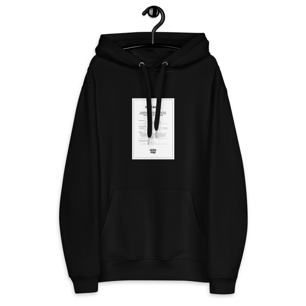 "COCAINE" 300 g/m² BLACK UNISEX ECO PREMIUM HOODIE PRINT ON FRONT