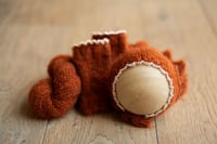 Image 1 of Cinnamon Spice Lace Brim Bonnet + Leggies + Wrap