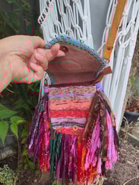 Image 9 of FRILL MINI body cross Sari bag with ruffles - detachable strap -peace sign