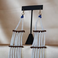 Image 3 of 3 tier blue Dentalium earring with abalone