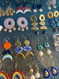 Image 7 of SEAFAOM, PEARL, 14K GOLD FILLED CRESCENT MOON - MARQUIS EARRING