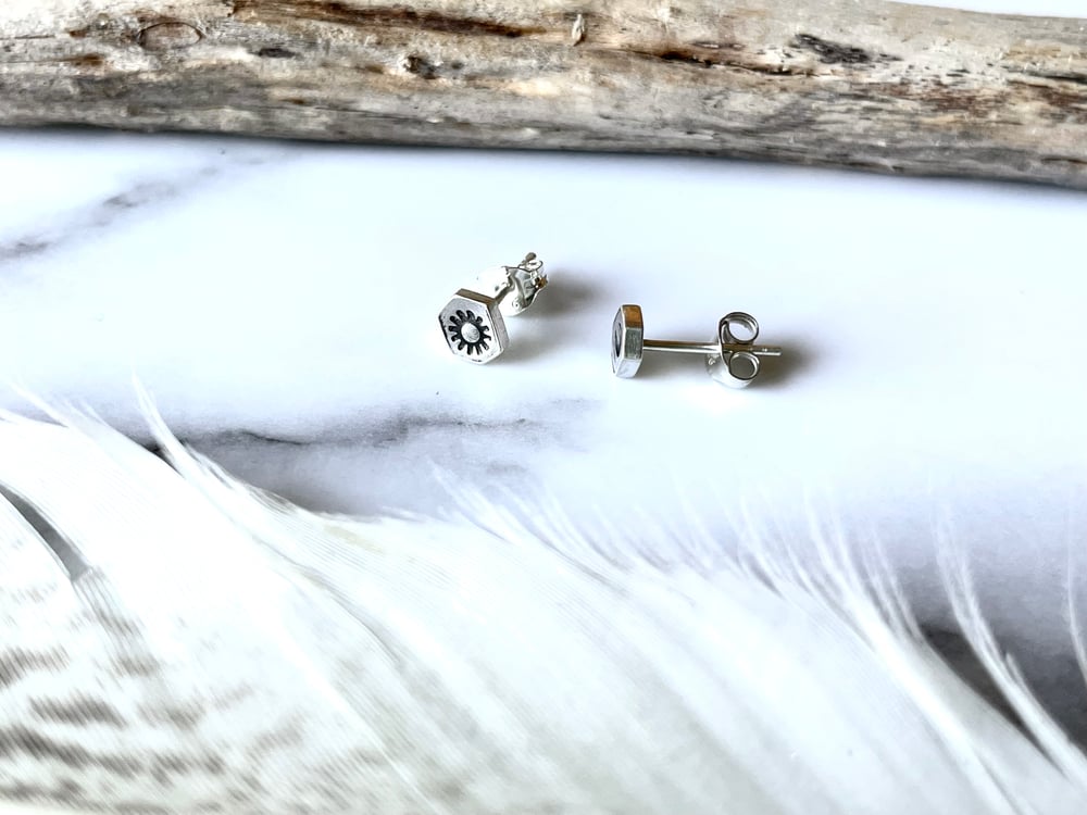 Handmade Sterling Silver Tiny Sun & Crescent Moon Stud Earrings