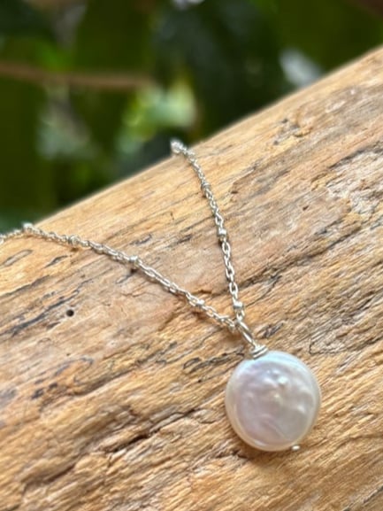 Image of classic coin pearl necklace in sterling silver 
