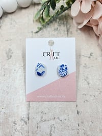 Blue and White Tile Polymer Clay Stud Earrings