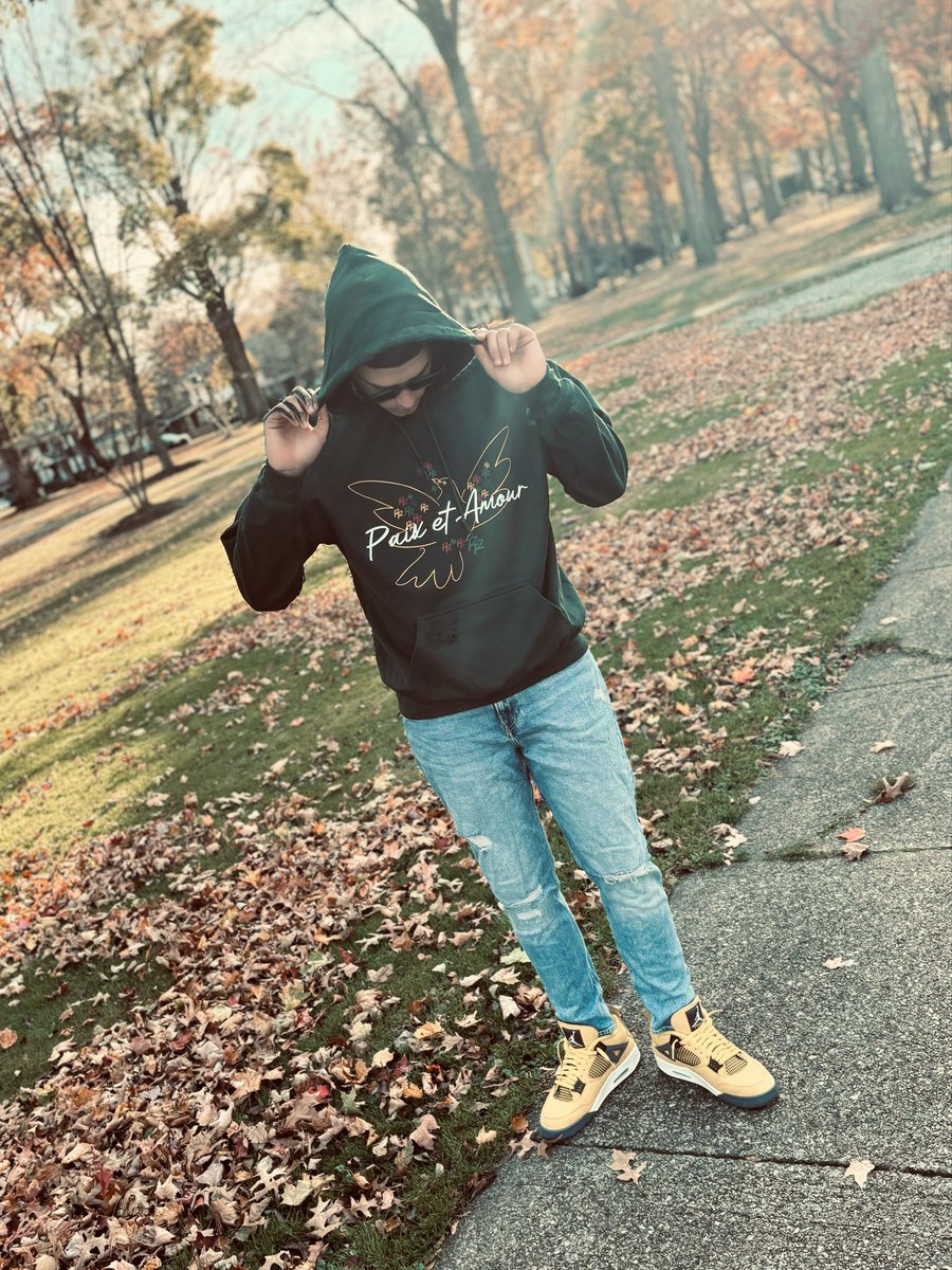 Image of Distressed Peace and Love Hoodie (forest green)