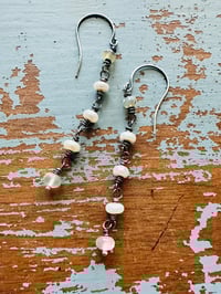 Image 3 of prehnite opal and button pearl earrings