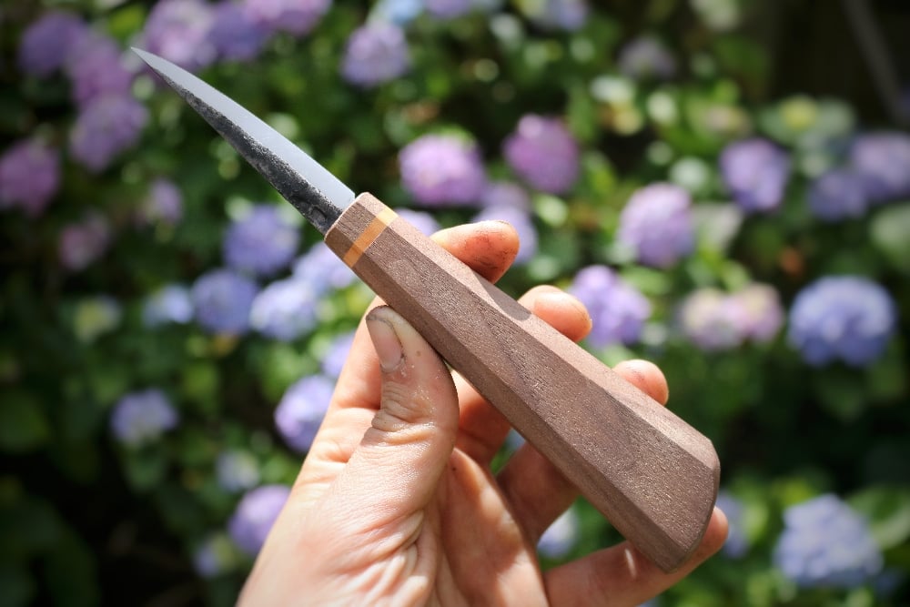 Image of 70mm slöjd with walnut, yew and walnut handle