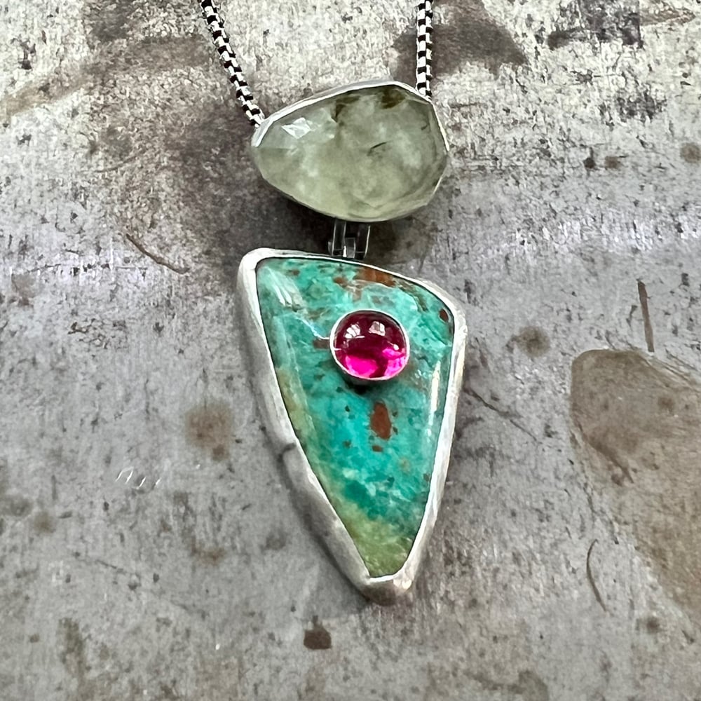 Image of Prehnite, Ruby, & Chrysocolla Hinged Pendant