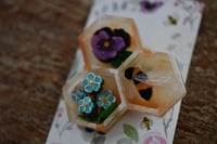 Image 2 of Beehive In Bloom - Plaid - Brooch -  forget me not - pansy - bee