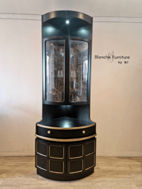 Image 2 of Tall, Mid Century Nathan Corner Drinks Cabinet in Black with Gold Ledging