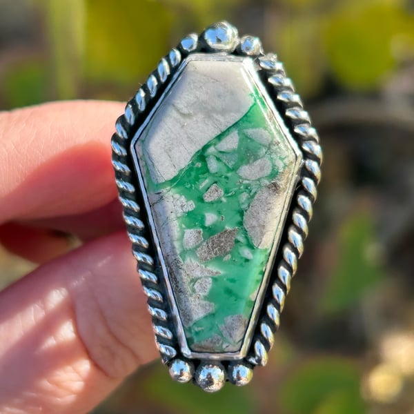 Image of Lucin Variscite Handmade Sterling Silver Coffin Ring