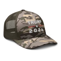 Image 4 of Trump 2024 Camouflage Trucker Cap Hat, MAGA, Patriotic Gift