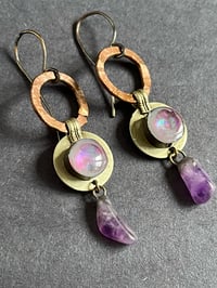 Image 1 of Opal resin earrings with amethyst