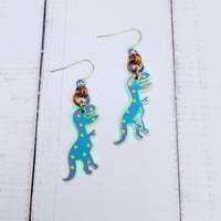 Image 3 of Polka Dotted T-Rex Earrings