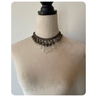 Image 3 of The Empress Necklace and Earrings - Clear Quartz Crystals and Olive Green Leather