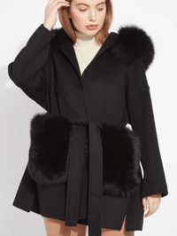 Image 3 of Black Loro Coat With Fur Pockets