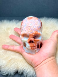 Image 17 of Druzy Pink Petal Agate Skull Carving #2240