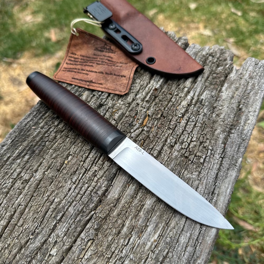 Image of 95mm Puukko AEB-L Stacked Leather 