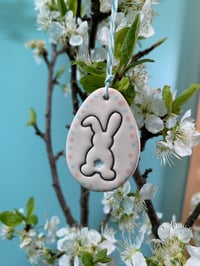 Image 3 of Handmade Ceramic Floppy Ear Bunny Polka Dot Egg Shaped Decoration