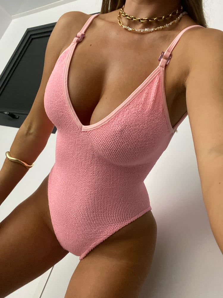 Image of Jewel Ring Cami V Onepiece In Bubblegum Pink 