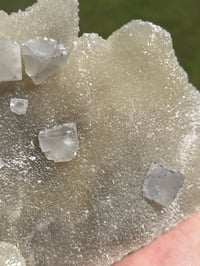 Image 4 of QR Code Fluorite On Druzy Quartz Matrix Specimen| Guizhou China #2943