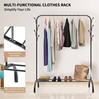 Image 3 of Freestanding Metal Clothes Rack – Heavy Duty with Shelf & Hooks