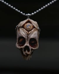 Image 1 of Third Eye Skull pendant, stainless chain , moon stone eye, OOAK one of a kind 