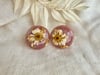 Large Droplet Stud Earrings - Chamomile, Gold & Chameleon Red