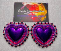 Image 2 of Hand Polished Dark Purple Heart Beaded Earrings