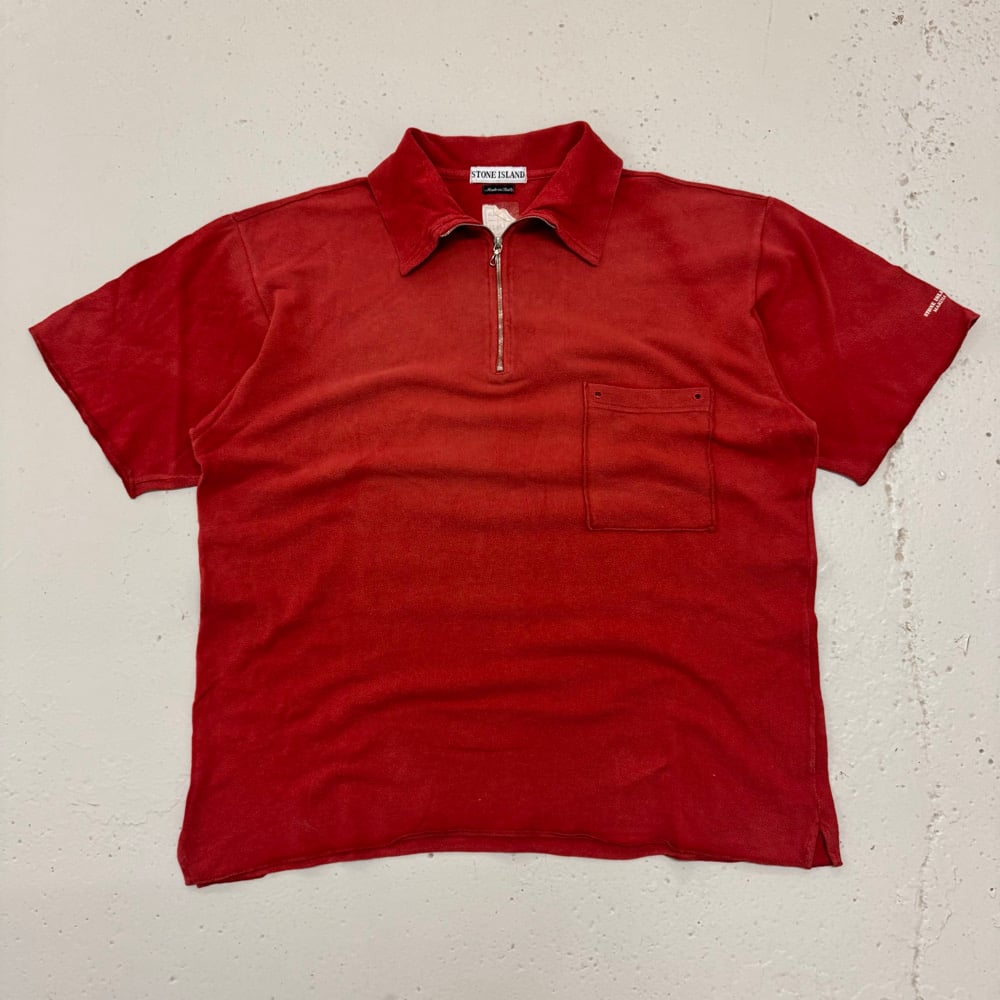 Image of SS 1996 Stone Island Marina 1/4 Zip Up Polo Shirt, Size Large