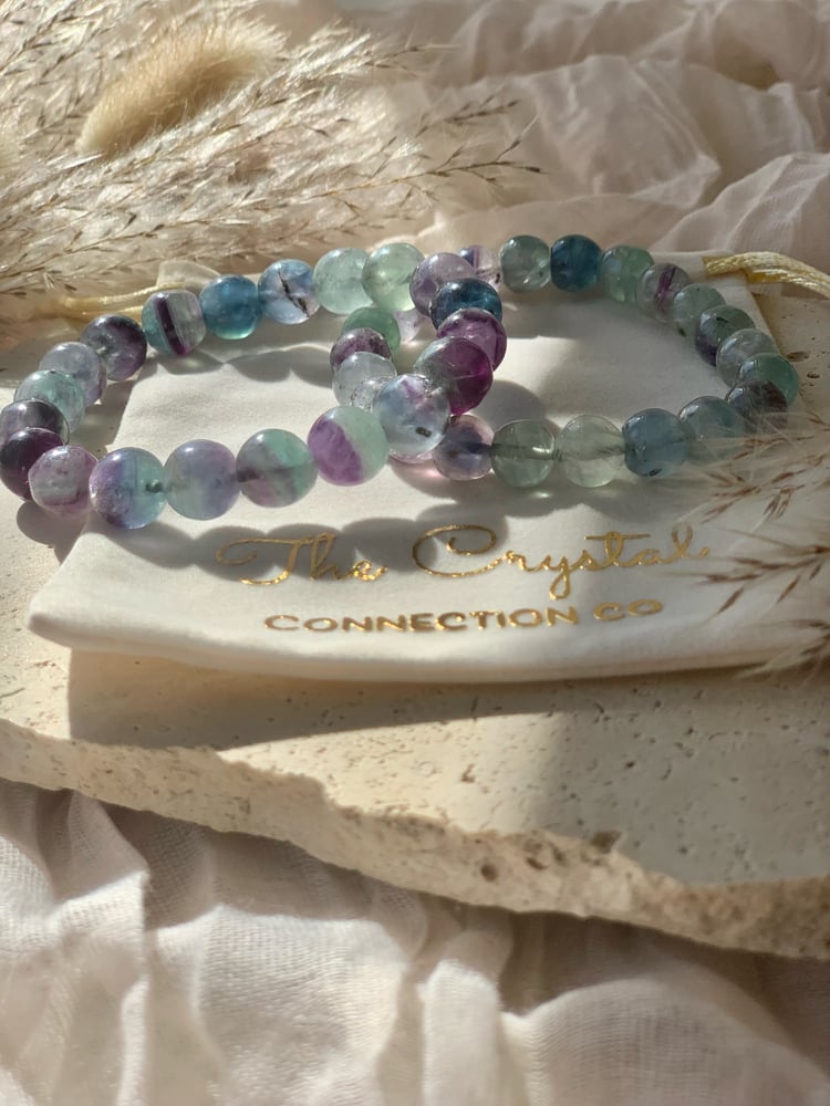 Image of Rainbow Fluorite Bracelets Lge Hand polished beads 