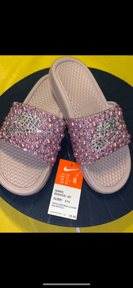 Jeweled nike slides sales