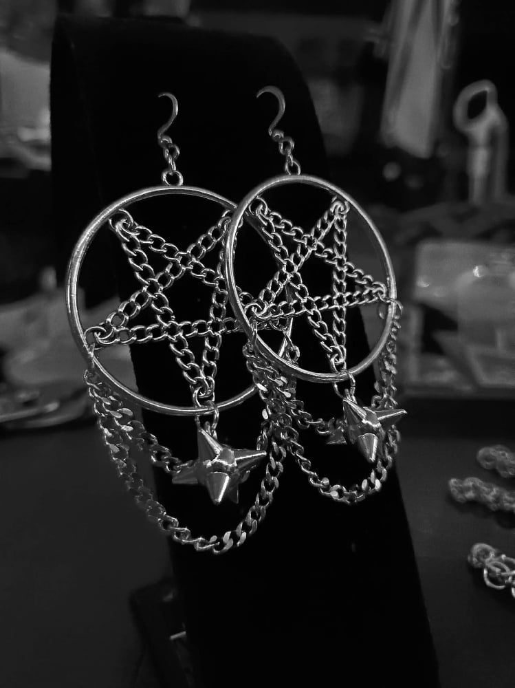 Image of Pentagram Flail Chain Earrings