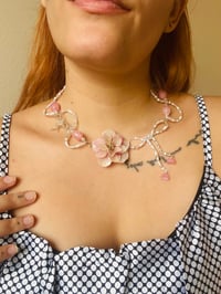 Image 3 of 🎀🌸Coquette Bow Rose Necklace🌸🎀 Rose Quartz 