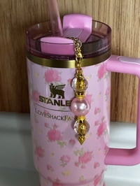 Image 1 of Pink Pearl & Gold Sparkle Straw Dangle Charm