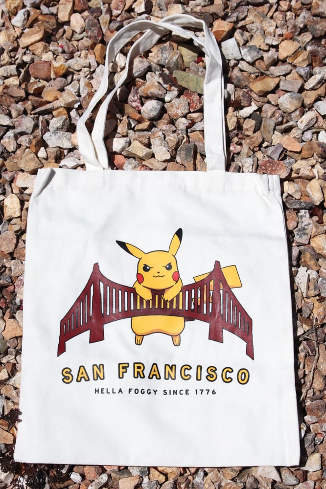 Image of Pikachu x San Francisco Golden Gate Bridge Tote Bag