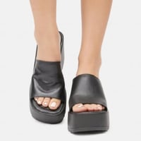 Image 2 of STEVE MADDEN Black Genuine Leather Platform Slide Sandals