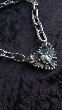 Image 1 of labradorite crystal heart with fox tooth chunky 