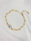 Pearl Evil Eye Clip 14K Gold Plated Bracelet 