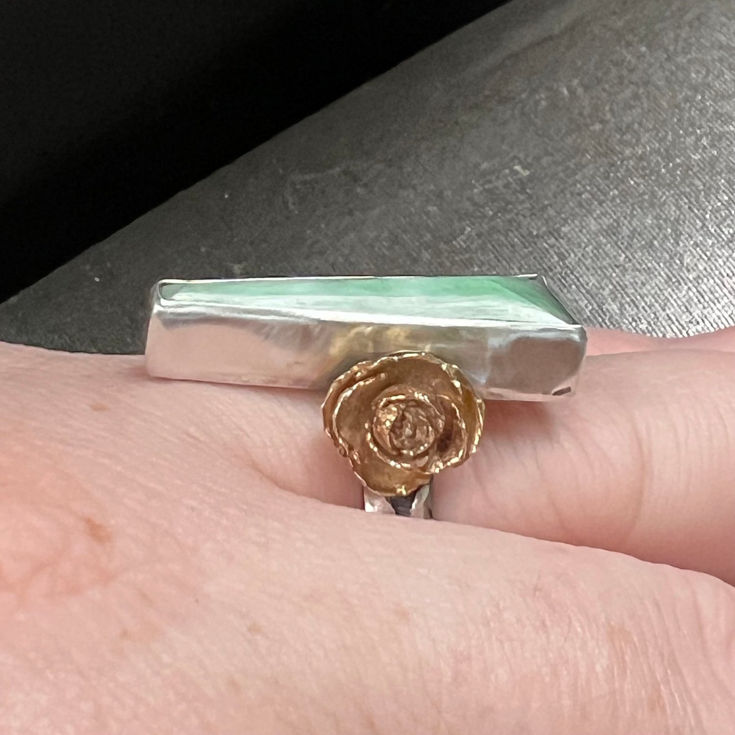 Image of Variscite with 14K Gold Succulent Casting Ring, Size 7.25