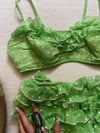 1960s lime polka dot ruffle bikini bathing suit