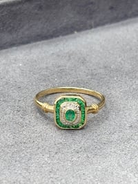 Image 1 of Emerald and Diamond Oxtagonal Ring