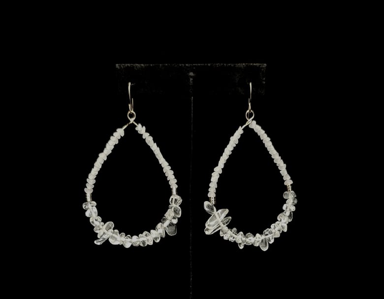 Image of White & Crystal Beaded Pierced Earrings 
