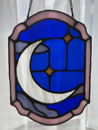 Image 2 of Crescent Moon & Stars Stained Glass Suncatcher